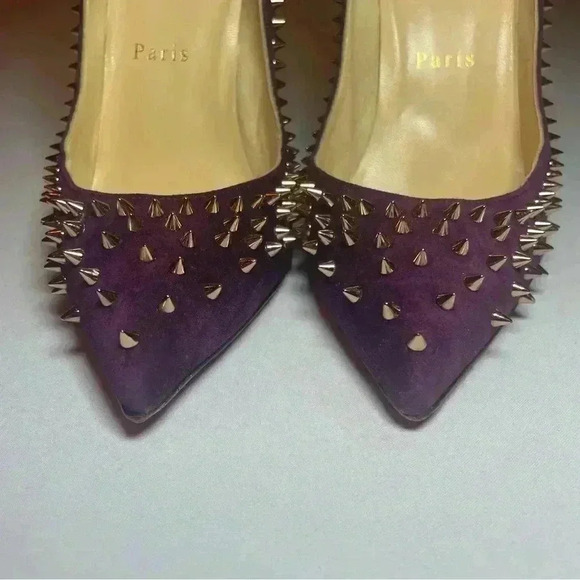 CHRISTIAN LOUBOUTIN Suede Velour Studded Spike Pumps 36 6 100 High Heels Merlot - Picture 10 of 12